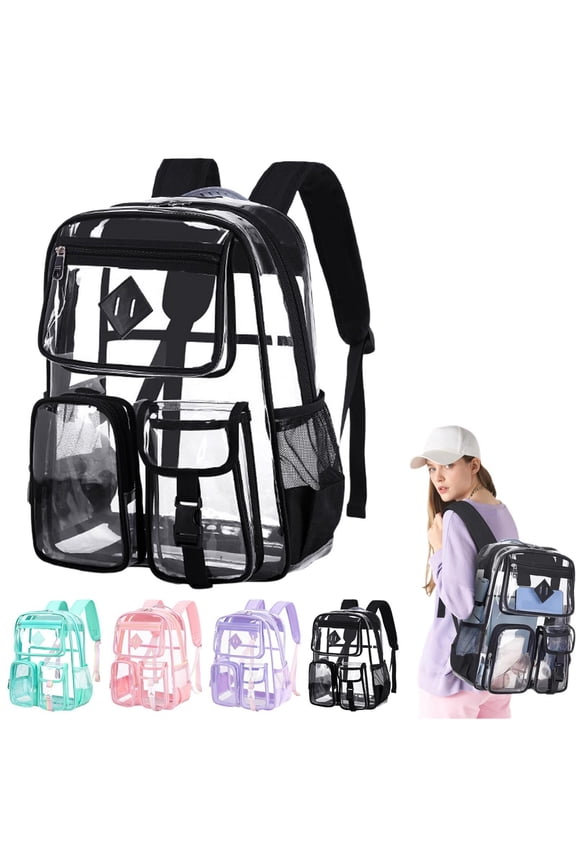 Clear Backpack for Stadium Events, Heavy Duty See Through Transparent Bookbag with Durable PVC, Large Capacity Backpack for Adults Travel
