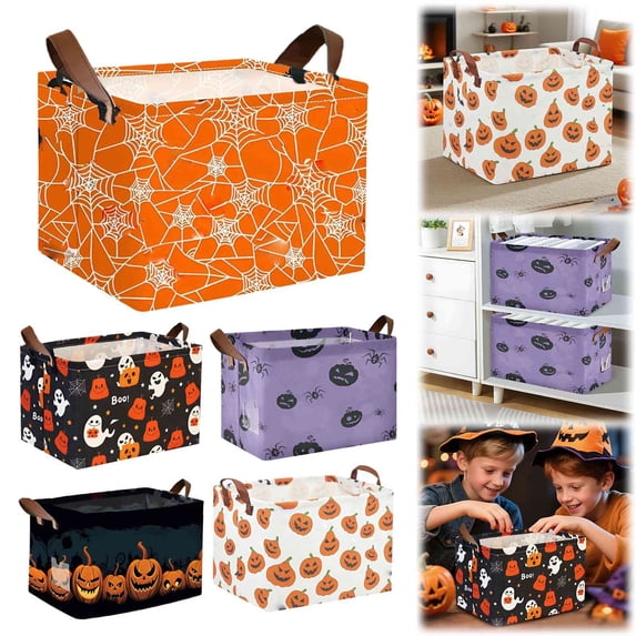 CoreLiving Collapsible Halloween Storage Bin Pumpkin Basket Decorative Boo Basket Container for Halloween Candy Snacks Toys Home Organization Closet Decor