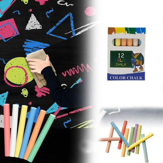 CoreLiving Colored Chalkboard Chalks for Writing Drawing, Thin Dustless Non Toxic Chalks, Bright Vibrant Colors for Blackboard and Craft Projects, 12 Pack