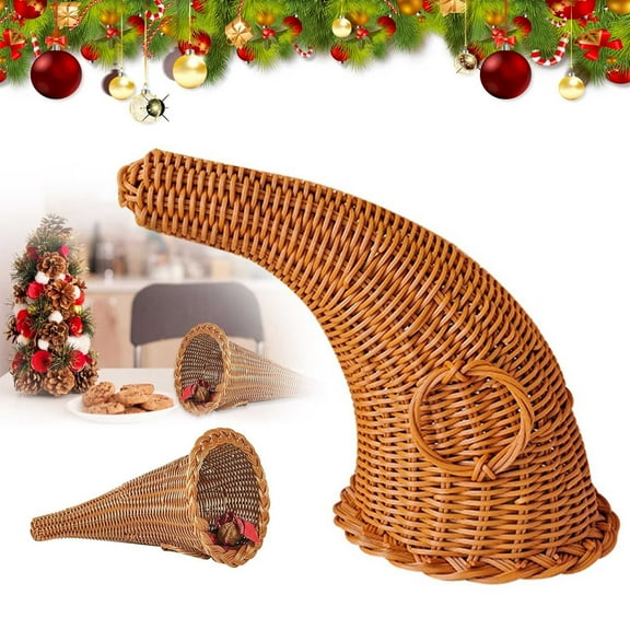 CoreLiving Cornucopia Basket Large 11 Inch Horn of Plenty Fall Harvest Centerpiece, Thanksgiving Cornucopia Decor for Autumn Table Decorations, Fall Party and Thanksgiving Dinner Table Centerpieces