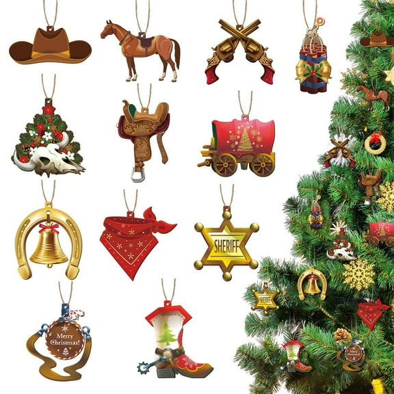 CoreLiving Cowboy Ornaments for Christmas Tree, Western Cowboy Hat Ornaments Set for Xmas Tree, Holiday Home Western Theme Decorations, Cowboy Christmas Decor Gifts for Cowboy Lover
