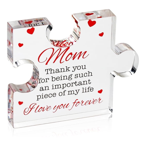 CoreLiving Customizable Laser-Etched Acrylic Family Puzzle Block - Best Gifts for Mom on Her Birthday, Ideal Mother's Day Present or Christmas Gift - Heartwarming Home Decor Memorabilia