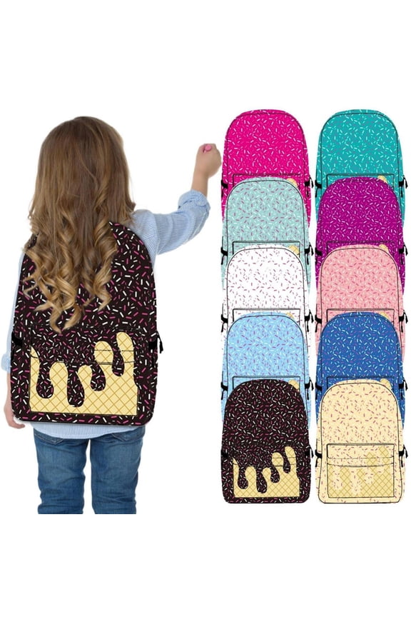 Cute Large Capacity Ice Cream Backpack Lightweight Hiking Daypack Shoulder Bag with Side Pockets for Women Men Travel Hot Pink