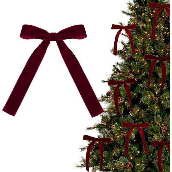 CoreLiving Dark Red Bows for Christmas Tree, 12PCS Dark Red Velvet Bows Ornaments with Gold Twist Ties, Medium Red Velvet Bows, Deep Red Bows for Garland Wreath and Holiday Decor
