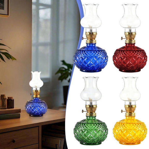 CoreLiving Decorative Glass Oil Lantern Vintage Kerosene Hurricane Lamp for Indoor Lighting, Elegant Retro Tabletop Decor for Weddings and Special Events