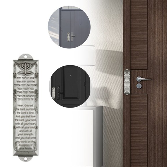 CoreLiving Decorative Metal Mezuzah for Door, Jewish Home Blessing Case with English and Hebrew Scripture, Traditional Judaica Art for Doorpost, Silver, 1 Pack