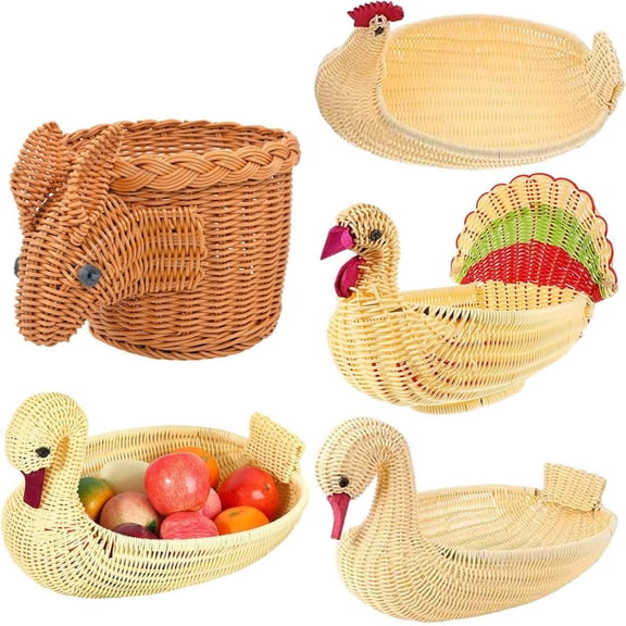 CoreLiving Decorative Rattan Woven Swan Sculpture Fruit Storage Basket Smooth Polished Finish Bread Serving Bowl for Dining Table Vegetable Holder Kitchen Counter Organizer Banana Stand