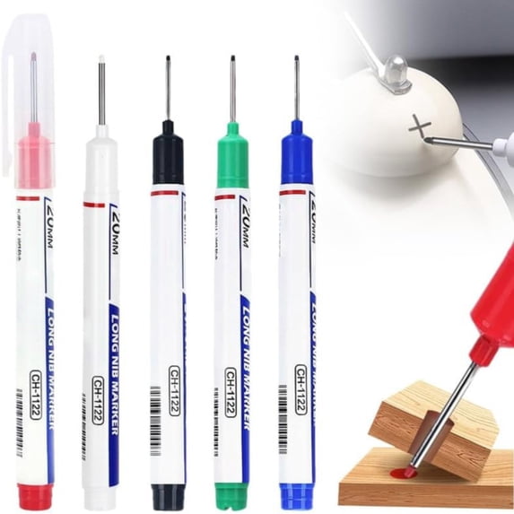 CoreLiving Deep Hole Marker Pens, 20 mm Long Head Fine Nose Tip Paint Markers, Permanent Marker for Construction, Carpenter, Metal, Wood, 1 Pack