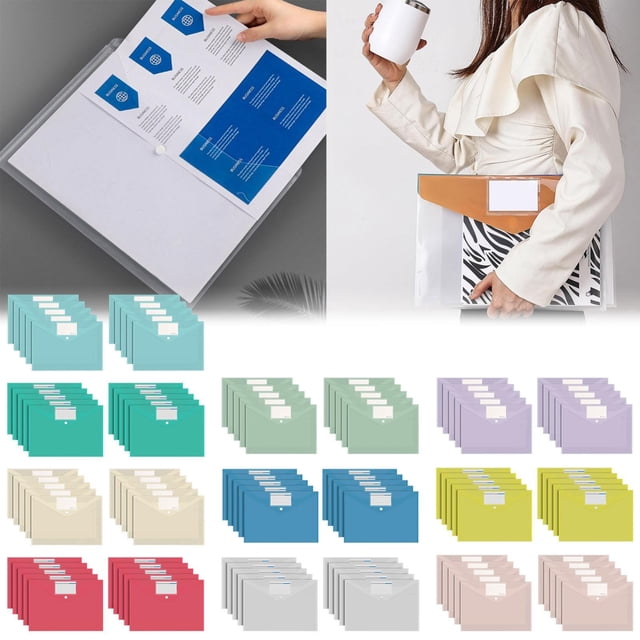 CoreLiving Document Holder Folders, Clear Plastic Envelopes with Snap Closure for Receipts, Important Papers and Letter Size Document Organization, Office Supplies, Green, 10 Count