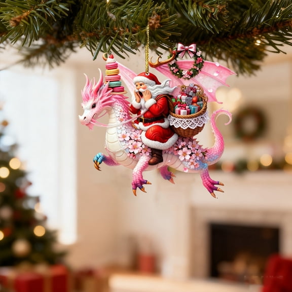 CoreLiving Dragon Christmas Ornaments and Santa Ornament, Flying Dragon Tree Topper for Christmas Tree, Gothic Holiday Decor, Unique Novelty Gift