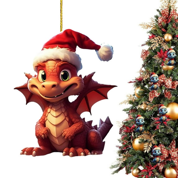 CoreLiving Dragon Ornaments for Christmas Tree Decorating, 80mm Tall Cartoon Dragon & Forest Friend Ornaments, Durable Acrylic Holiday Decorations Indoors