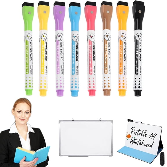 CoreLiving Dry Erase Markers Fine Point Thin Tip with Built-In Eraser Magnetic Low Odor Whiteboard Pens for Office Home Calendar Board 1 Pack Coffee
