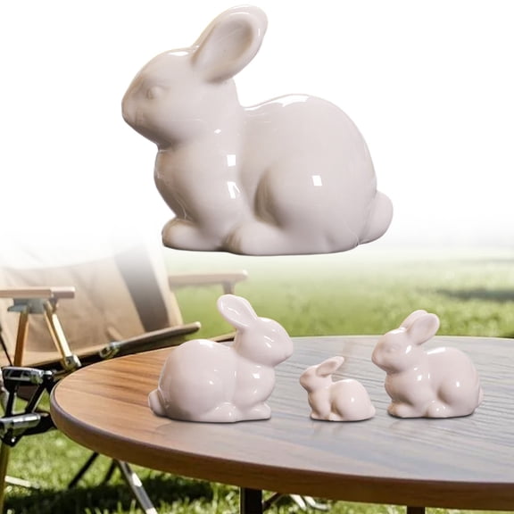 CoreLiving Easter Bunny Decor Ceramic White Rabbit Figurine Statue with Textured Details for Farmhouse Mantel Shelf Dining Table Centerpiece Spring Home Accent