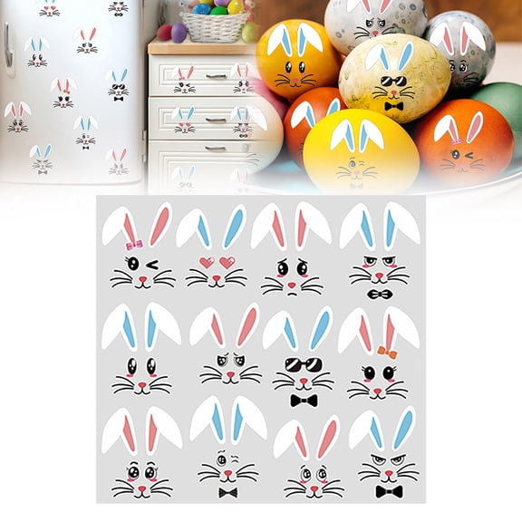 CoreLiving Easter Bunny Face Vinyl Decals Rabbit Face Stickers for Easter Party Decorations Basket Bucket Wine Glass Mug Refrigerator Window Clings Front Porch Door Car Decor Supplies