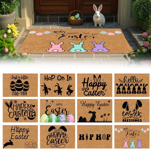 CoreLiving Easter Bunny Outdoor Rug Spring Welcome Doormat Non Slip Front Door Mat for Porch Entryway Home Decor Easter Rabbit Design Layered Floor Mat Indoor