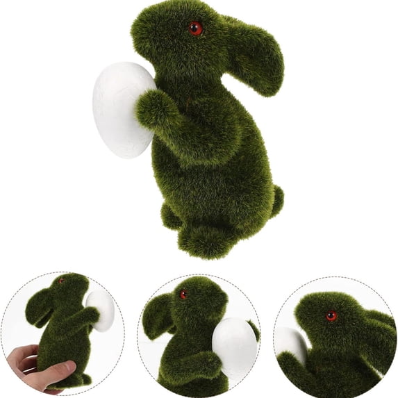 CoreLiving Easter Bunny Topiary Moss Green Flocking Sculpture, Faux Grass Greenery Bunny Figure for Indoor Outdoor Spring Decor, Garden Courtyard Family Gathering Celebration Decoration