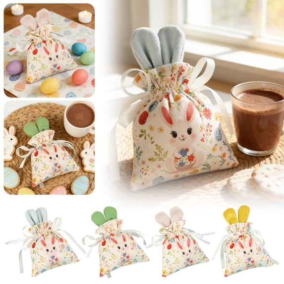 CoreLiving Easter Bunny Treat Bags with Drawstring Velvet Small Gift Bags Reusable Bulk Goodie Baskets for Easter Egg Hunt Party Favor Candy Holders Bunny Birthday Decorations