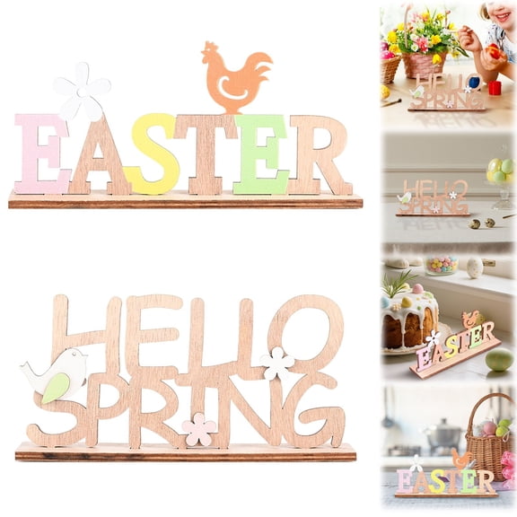 CoreLiving Easter Bunny Wooden Decor Rustic Farmhouse Rabbit Sign for Spring Mantel Table Centerpiece Natural Wood Ornament Indoor Home Decoration
