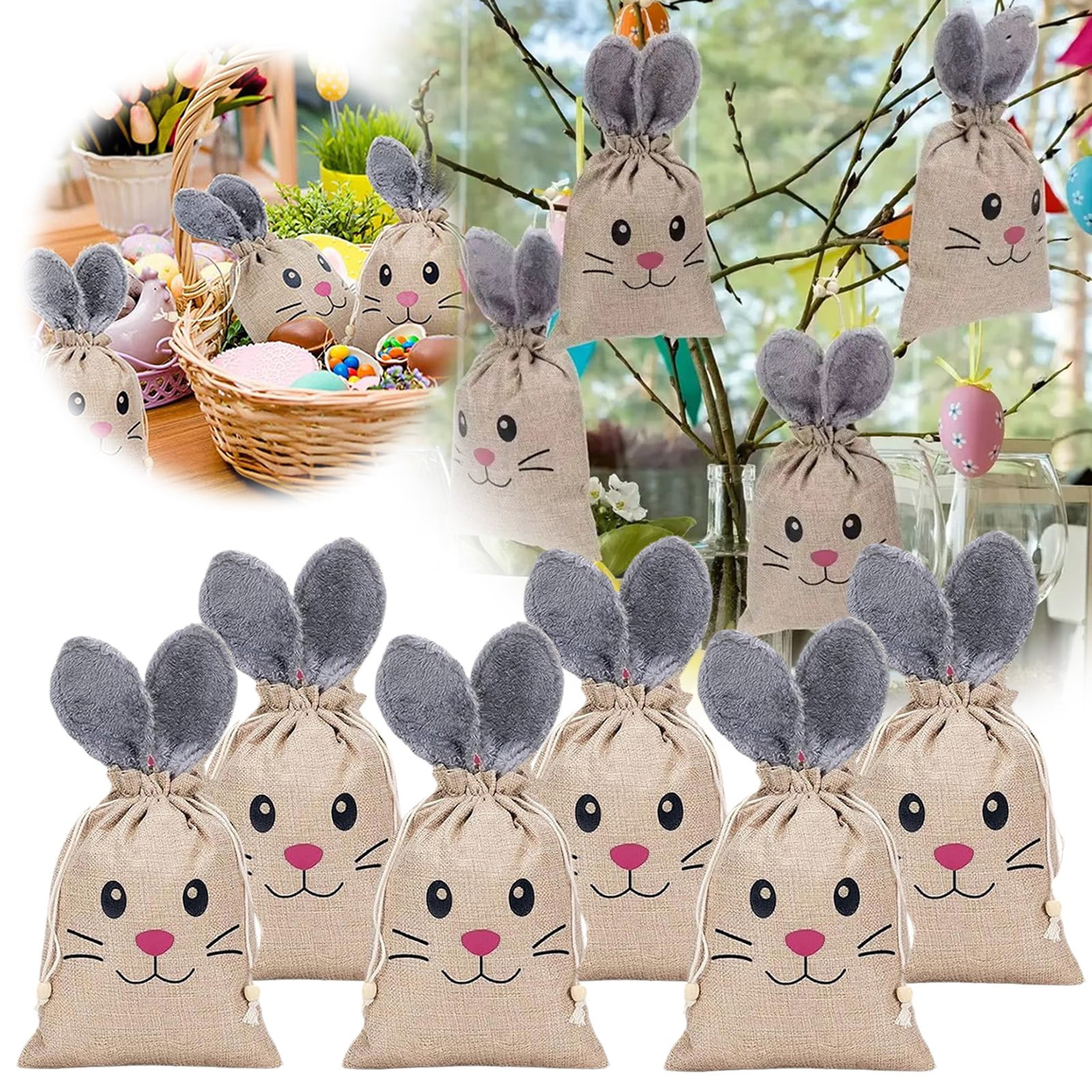 CoreLiving Easter Burlap Bunny Tote Bags for Egg Hunt Treats Basket ...