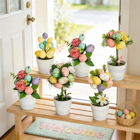 CoreLiving Easter Centerpieces for Tables with Artificial Spring Flowers and Decor Eggs Farmhouse Style Floral Arrangement in Vintage Vase for Dining Table Indoor Home Decor