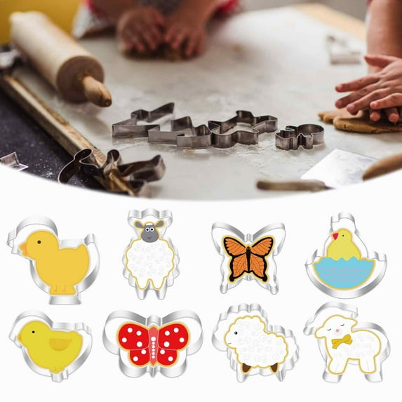 CoreLiving Easter Cookie Cutter Set Stainless Steel Metal Baking Molds with Chick Carrot Egg Bunny Rabbit Shapes for Spring Holiday Dessert Decorating Kit