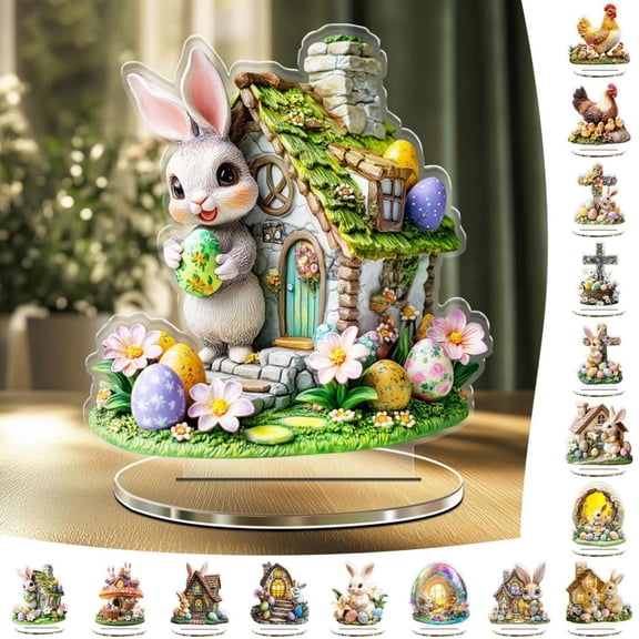 CoreLiving Easter Decor for Tree Acrylic Glitter Hanging Ornaments Assorted Set Featuring Bunny Rabbit Flower Garland Patterns with Mini Rhinestones for Easter Theme Decoration Supplies