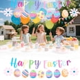 thumbnail image 1 of CoreLiving Easter Decorations Set, Happy Easter Banner Rabbit Backdrop Bunny Foil Balloons, Printed Latex Balloons Hanging Swirls Egg Garland Cake Topper for Home Indoor Office Spring Party, 1 of 5