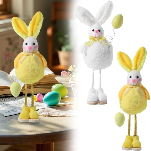 CoreLiving Easter Decorations Stretchable Legs Standing Bunny Couple Figurine Set Spring Rabbit Family Statue for Home Office Farmhouse Porch Table Decor Indoor Outdoor Party Favor Photo Prop Gift