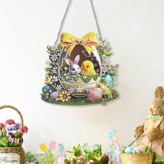 CoreLiving Easter Diamond Art Painting Wreath Kits, Special Shaped Rhinestone Double Sided Hanging Ornament Window Pendants for Spring Home Garden Wall Decor, DIY Craft Kits for Adults