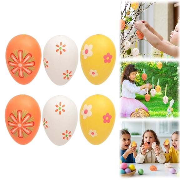 CoreLiving Easter Egg Ornaments for Tree Hand Painted Plastic Hanging Decorations for Easter Wreath Basket Stuffers Indoor Party Favor Supplies, Multicolored, 6 Count