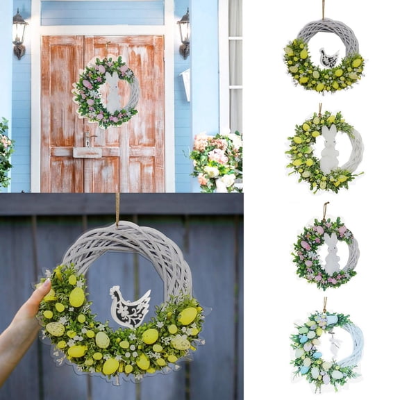 CoreLiving Easter Egg Wreath Spring Bunny-Shaped Artificial Flower Wreath Pink Rabbit Floral Garland for Front Door Outdoor Easter Decorations Home Wall Hanging Wreath Attachment