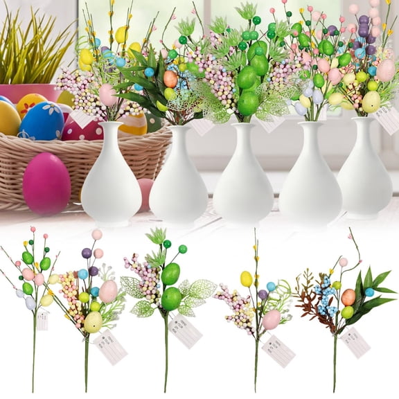 CoreLiving Easter Floral Picks and Sprays Faux Flower Stems Easter Eggs Artificial Greenery Spring Decor for Mantel Porch Wreath Outdoor Indoor Home Vase Fillers