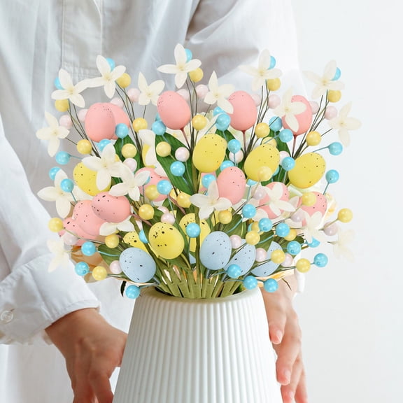 CoreLiving Easter Floral Stems with Speckled Easter Eggs and Berries- Decorative Spring Picks and Sprays for Vase Filler, Centerpieces, Wreath and Home Decor, 15.7 Inch, 1 Count