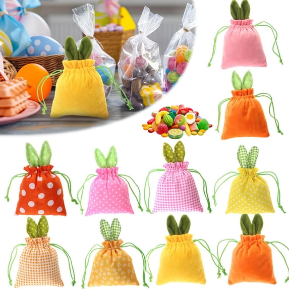 CoreLiving Easter Goodie Bags Bunny Drawstring Treat Bags with Spring Floral Pattern Reusable Gift Wrap Bags for Easter Party Favors Small Gift Baskets