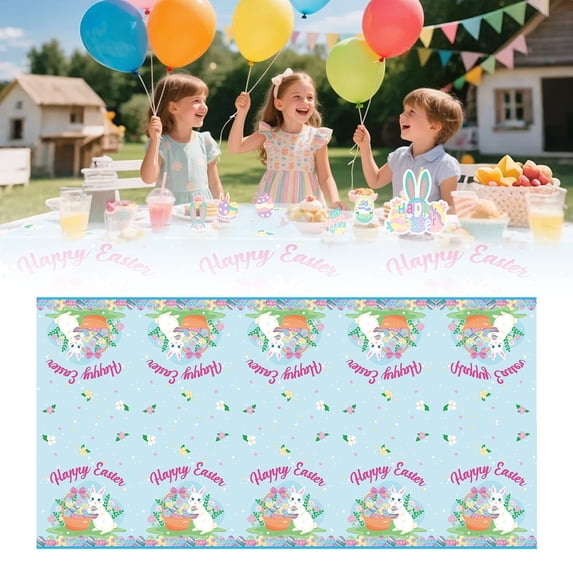 CoreLiving Easter Hanging Decorations Kit, Happy Easter Banner Rabbit Backdrop Bunny Foil Balloons, Printed Latex Balloons Hanging Swirls Egg Garland Cake Topper for Home Office Spring Décor