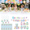 thumbnail image 1 of CoreLiving Easter Party Decorations Kit, Happy Easter Banner Rabbit Egg Backdrop Tablecover, Bunny Foil Balloons Printed Latex Balloons Hanging Swirls Cake Topper for Home Office Spring Décor, 1 of 5