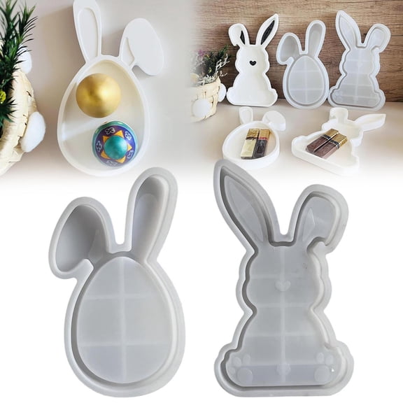 CoreLiving Easter Rabbit Shape Silicone Mold Tray for Concrete, Epoxy Resin, Candle Making, Candy Chocolate Molds, Jewelry Organizer, Snack Serving Platter, Kitchen Food Dish, 1 Count