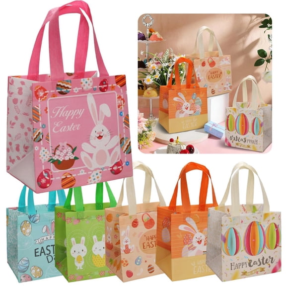 CoreLiving Easter Treat Bags with Sturdy Handles Reusable Non-Woven Material for Goodie Bags Party Supplies Table Decorations Bulk Easter Baskets Alternative