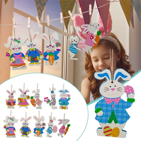 CoreLiving Easter Tree Decorations Wooden Slice Cutouts Easter Bunny and Egg Shapes Hanging Sign Ornaments with Natural Jute Rope for Spring Farmhouse Indoor Outdoor