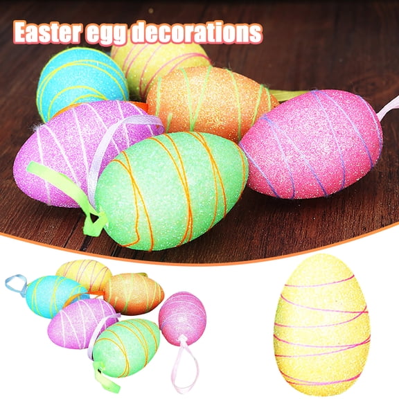 CoreLiving Easter Tree Hanging Egg Ornaments, Glitter Tinsel Foam Eggs for Spring Easter Decorations, DIY Craft Ornaments for Home Party Decor, 6 Count