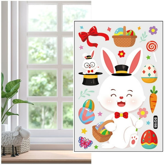CoreLiving Easter Window Clings for Glass Windows, Festive Spring Decorations Including Gnomes Bunnies Radishes and Patterned Eggs Ideal for Home Office Party Decor