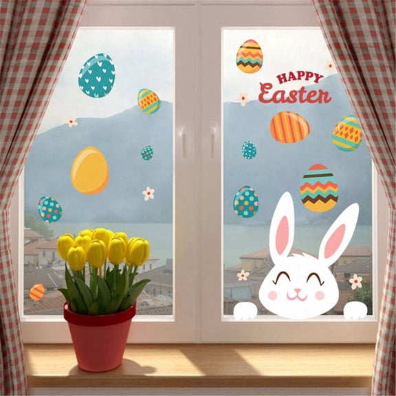 CoreLiving Easter Window Clings Happy Bunny Eggs Oil Painting Design Spring Decorations for Glass Windows Home Office Holiday Party Supplies