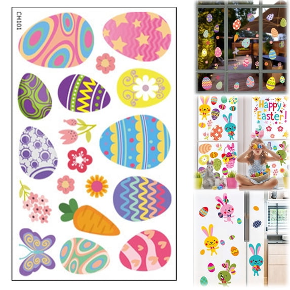 CoreLiving Easter Window Clings Happy Easter Bunny Rabbit and Egg Designs Spring Window Stickers for Glass Windows Holiday Decorations for Home Office Classroom