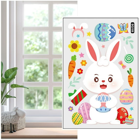 CoreLiving Easter Window Stickers and Decals, Spring Clings for Glass Windows with Garden Bunny Floral Egg and Carrot Designs Perfect Seasonal Home Decor Accents