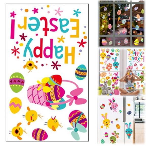 CoreLiving Easter Window Stickers for Glass Windows Happy Easter Designs Featuring Bunny Rabbit and Egg Motifs Spring Holiday Window Clings Decorations for Home Office Indoor Use