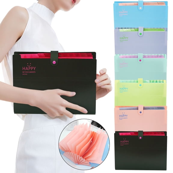 CoreLiving Expanding File Organizer with 12 Pockets, Accordion File Folders for Home Office, Portable Document Paper Bill Receipt Holder, Letter Size, Black
