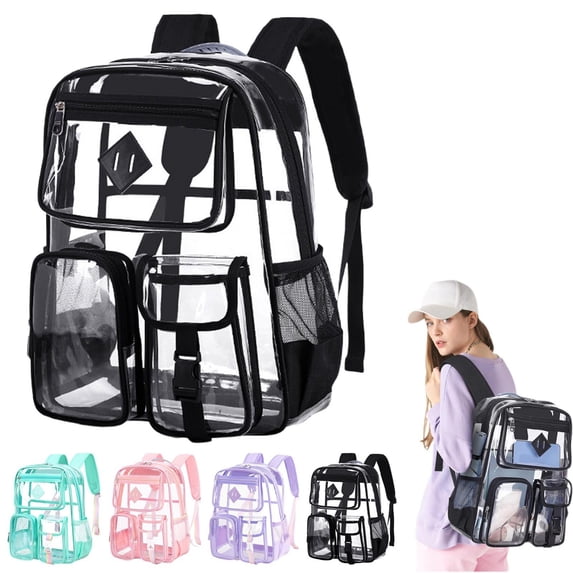 CoreLiving Extra Large Clear Backpack, Heavy Duty Transparent Bookbag for Stadium Approved Events, See Through Daypack for Women, Durable PVC Travel Backpack