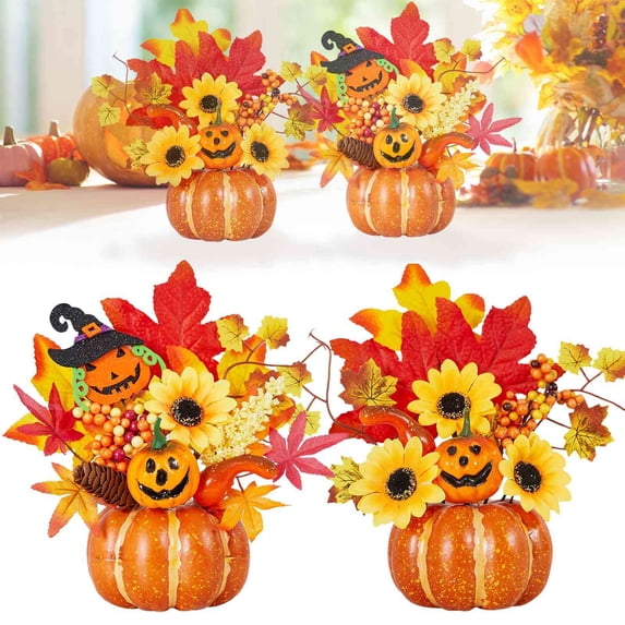 CoreLiving Fall Table Centerpieces Artificial Flowers Halloween Pumpkin Decor for Home Indoor Harvest Autumn Floral Arrangement Kitchen Living Room Decor