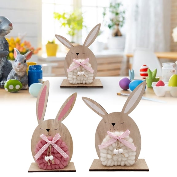 CoreLiving Farmhouse Easter Decor Wooden Bunny Sign Spring Decorations for Home Office Table Centerpiece Rustic Rabbit Decor Indoor Tiered Tray Mantel Piece