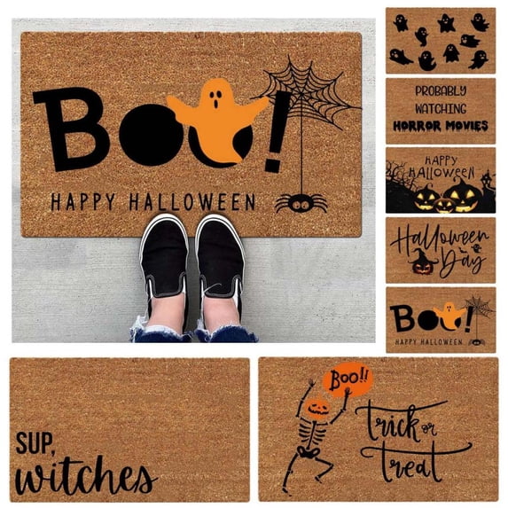 CoreLiving Farmhouse Halloween Doormat - Rustic Seasonal Welcome Mat - Heavy-Duty Anti-Slip Coir Rug for Front Door Porch Entrance - 16" x 24"